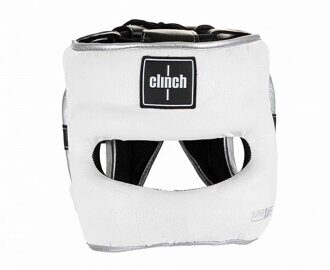 Шлем для единоборств с бампером Clinch Face Guard бело-серебристый C1149